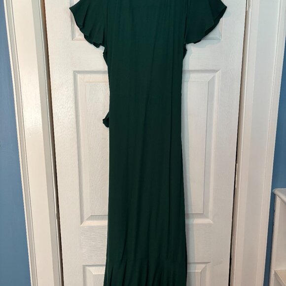 Audrey 3+1 Ruffled High-Low Wrap Maxi Dress - Hunter Green, Size Small - Picture 5 of 8